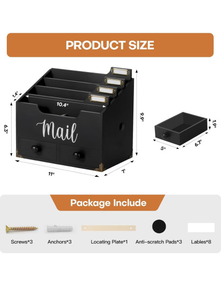 Organizador de Escritorio RELBRO de Madera con 2 Cajones y 4 Compartimentos Organizador de Escritorio RELBRO de Madera con 2 Cajones y 4 Compartimentos