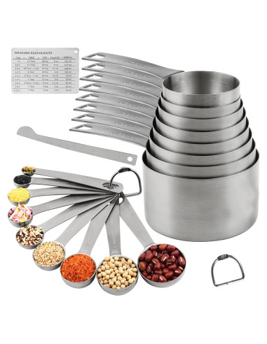 Juego de 19 Tazas y Cucharas Medidoras Zoyizi Acero Inoxidable