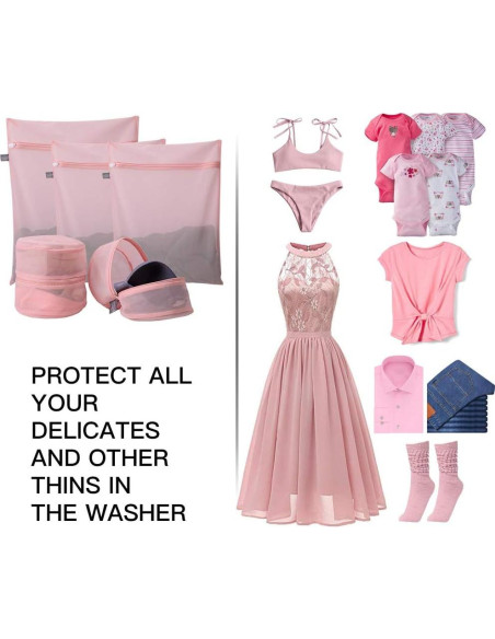 Bolsa de Lavandería Kimmama Malla con Cremallera Rosa 5 Piezas Bolsa de Lavandería Kimmama Malla con Cremallera Rosa 5 Piezas