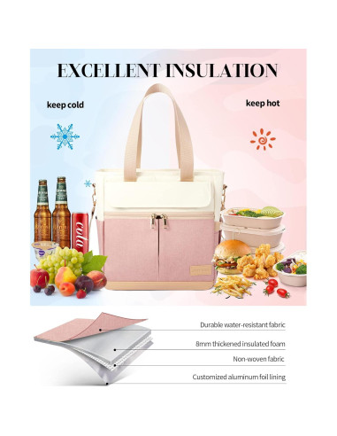 Bolsa de Almuerzo Aislada JOYHILL 16.2L Rosa para Trabajo