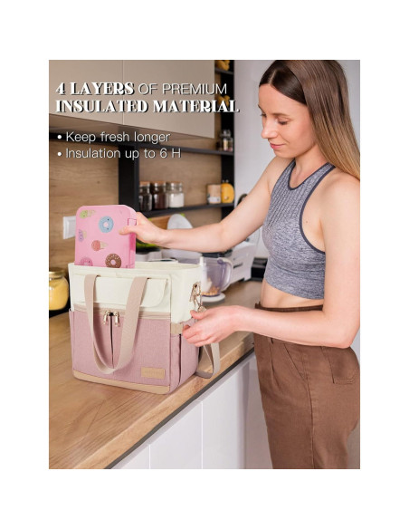 Bolsa de Almuerzo Aislada JOYHILL 16.2L Rosa para Trabajo Bolsa de Almuerzo Aislada JOYHILL 16.2L Rosa para Trabajo