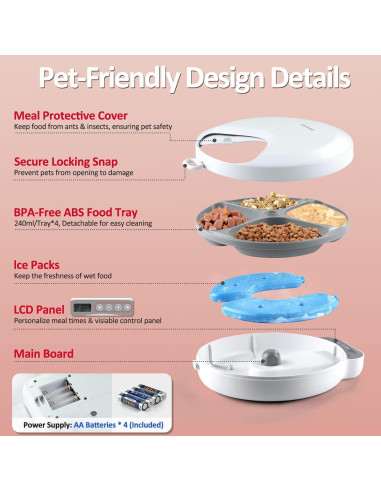 Comedero Automático GAMKII para Gatos y Perros - Programable 4 Comidas