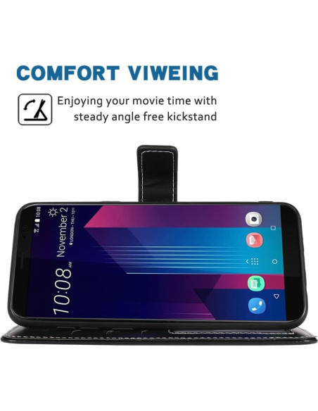 Funda billetera HTC U11 Plus con soporte y ranuras, negro Funda billetera HTC U11 Plus con soporte y ranuras, negro