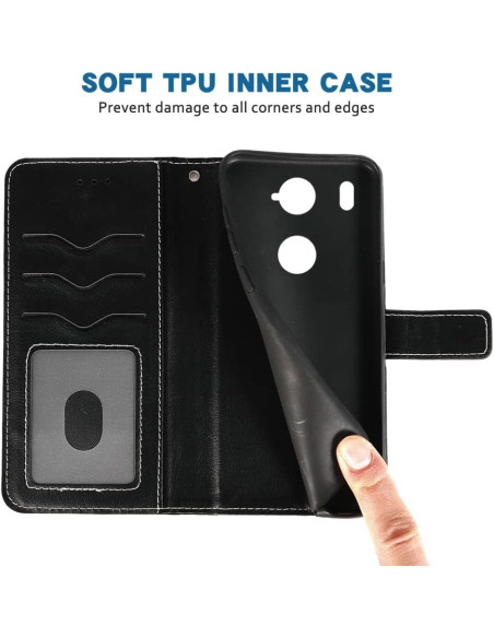 Funda billetera HTC U11 Plus con soporte y ranuras, negro Funda billetera HTC U11 Plus con soporte y ranuras, negro
