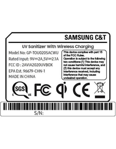 Cargador Inalámbrico Qi y Desinfectante UV Samsung GP-TOU020