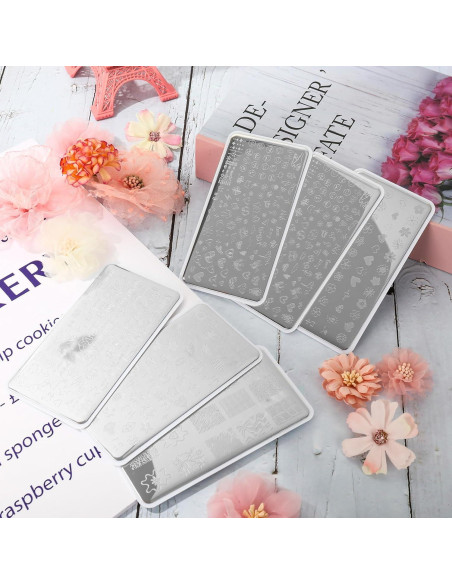 Placas de Uñas Whaline 6 Pcs Estampado Preppy Flores Corazones Placas de Uñas Whaline 6 Pcs Estampado Preppy Flores Corazones