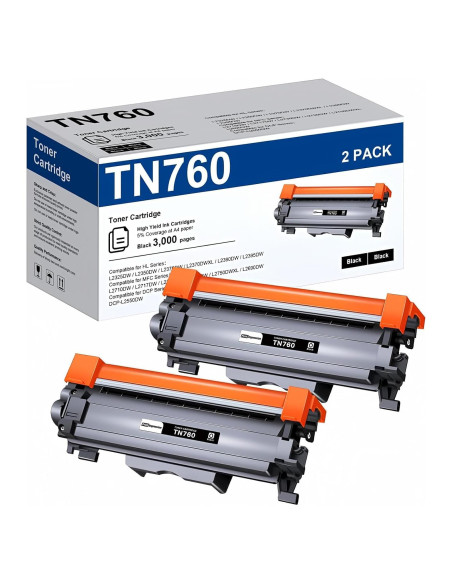 Tóner Negro TN760 PrintImpression Paquete de 2 para Brother Tóner Negro TN760 PrintImpression Paquete de 2 para Brother