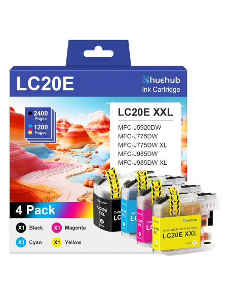 Cartucho de tinta HUEHUB LC20E XXL para Brother - Paquete de 4 Cartucho de tinta HUEHUB LC20E XXL para Brother - Paquete de 4