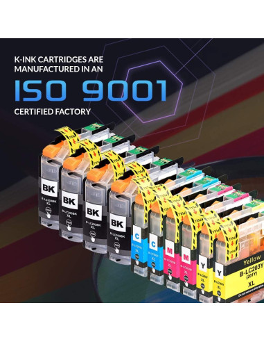 Cartucho de Tinta K-Ink LC203 Compatible 10 Piezas - Negro, Cian, Magenta, Amarillo