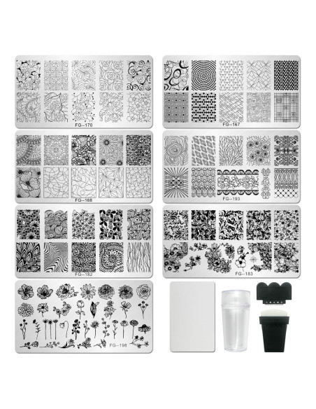 Kit de Estampado de Uñas AddFavor 7 Piezas con Sellos y Raspadores Kit de Estampado de Uñas AddFavor 7 Piezas con Sellos y Raspadores
