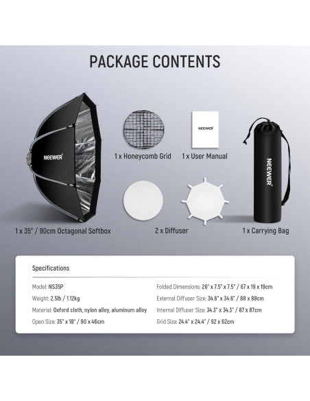 Softbox Octagonal 35" NEEWER con Montaje Bowens y Difusores Softbox Octagonal 35" NEEWER con Montaje Bowens y Difusores