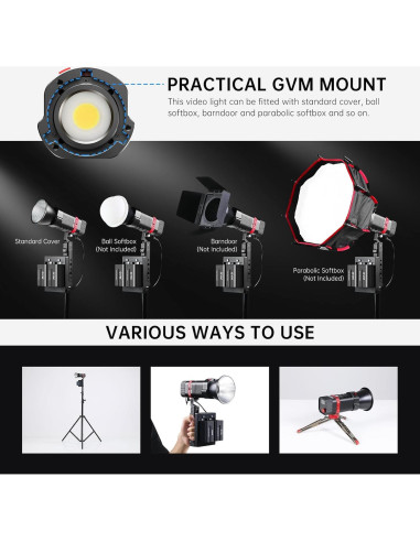 Luz de Video GVM 60W LED Portátil 2700-6800K con Baterías