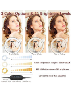 Anillo de Luz LED OEBLD 25.4 cm Regulable 3 Modos 10 Brillos 2