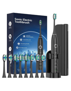 Cepillo de Dientes Eléctrico Rtauys Sónico Negro con 8 Cabezas