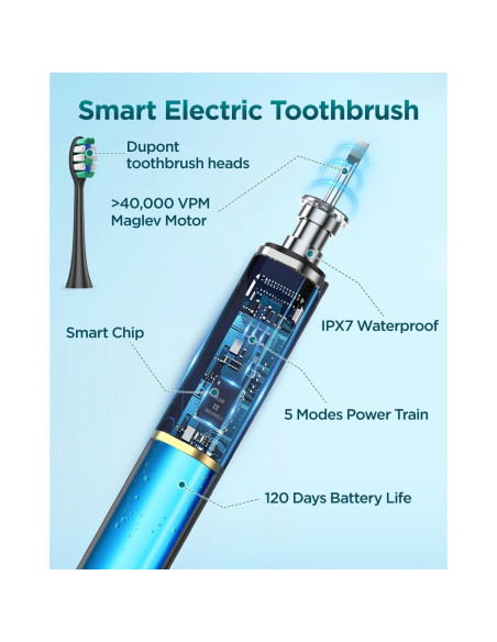 Cepillo de Dientes Eléctrico Rtauys Sónico Negro con 8 Cabezas Cepillo de Dientes Eléctrico Rtauys Sónico Negro con 8 Cabezas