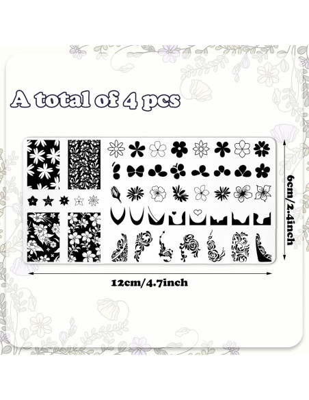 Juego de Plantillas de Estampado de Uñas Florales 4 Pzas Juego de Plantillas de Estampado de Uñas Florales 4 Pzas