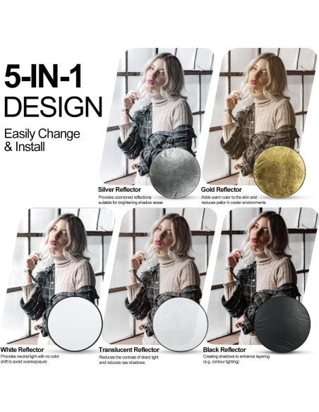 Reflector Fotográfico Plegable 5 en 1 EMART 60cm - Iluminación Profesional Reflector Fotográfico Plegable 5 en 1 EMART 60cm - Iluminación Profesional