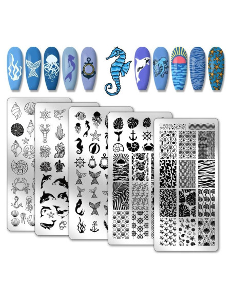 Plantillas de Uñas Oceánicas PH PandaHall - 5 Piezas Plantillas de Uñas Oceánicas PH PandaHall - 5 Piezas
