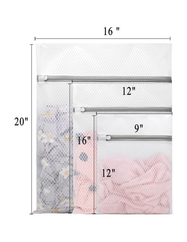 3 Bolsas de Lavandería Malla Diamante Muchfun - Grande, Mediana, Pequeña