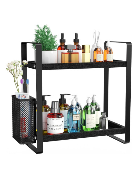 Organizador de Baño LEMIKKLE de Madera Negro 2 Niveles Organizador de Baño LEMIKKLE de Madera Negro 2 Niveles