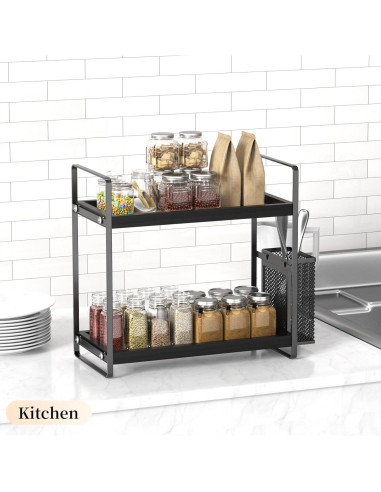 Organizador de Baño LEMIKKLE de Madera Negro 2 Niveles