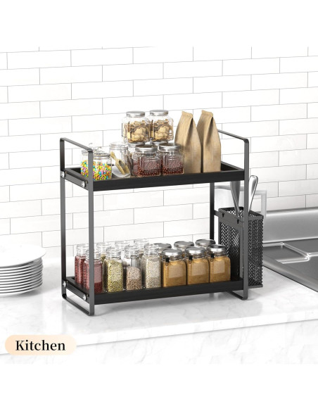 Organizador de Baño LEMIKKLE de Madera Negro 2 Niveles Organizador de Baño LEMIKKLE de Madera Negro 2 Niveles