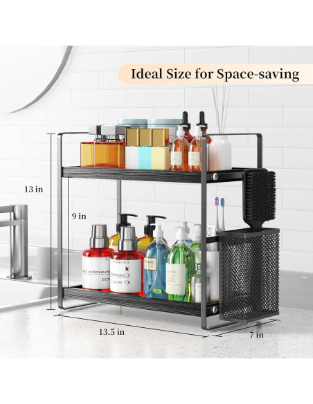 Organizador de Baño LEMIKKLE de Madera Negro 2 Niveles Organizador de Baño LEMIKKLE de Madera Negro 2 Niveles