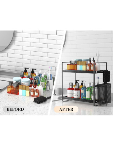 Organizador de Baño LEMIKKLE de Madera Negro 2 Niveles