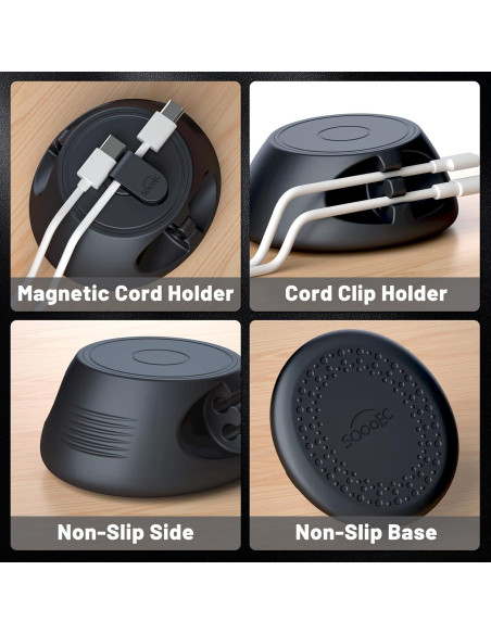 Soporte Magnético para Cables SOOOEC 3-en-1 Gris - Organizador Soporte Magnético para Cables SOOOEC 3-en-1 Gris - Organizador