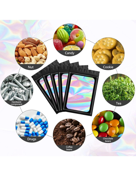 Bolsas Mylar Holográficas Reutilizables FUNFERY 100 Unidades 6.1x9.9 cm Bolsas Mylar Holográficas Reutilizables FUNFERY 100 Unidades 6.1x9.9 cm