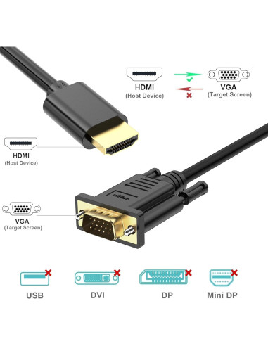 Adaptador HDMI a VGA UV-CABLE 1.83M Macho a Macho 1080p