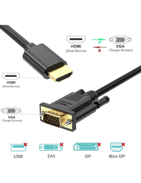 Adaptador HDMI a VGA UV-CABLE 1.83M Macho a Macho 1080p Adaptador HDMI a VGA UV-CABLE 1.83M Macho a Macho 1080p