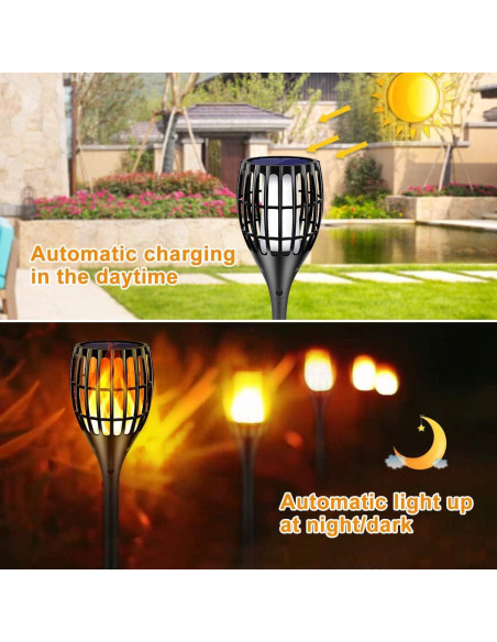 Luces Solares de Antorcha Ollivage, 4 Paquete, 109 cm, Impermeables Luces Solares de Antorcha Ollivage, 4 Paquete, 109 cm, Impermeables