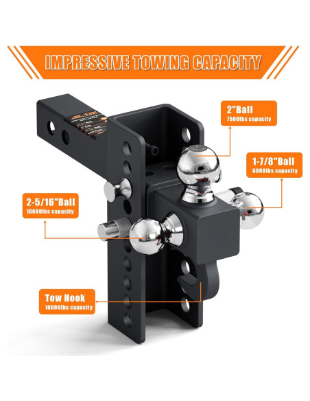 Enganche de Remolque Ajustable AC-DK Tri Ball 13.39 kg Enganche de Remolque Ajustable AC-DK Tri Ball 13.39 kg