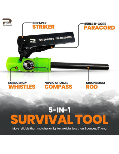 Kit de Supervivencia 5-en-1 Rainier Rugged con Brújula y Silbato