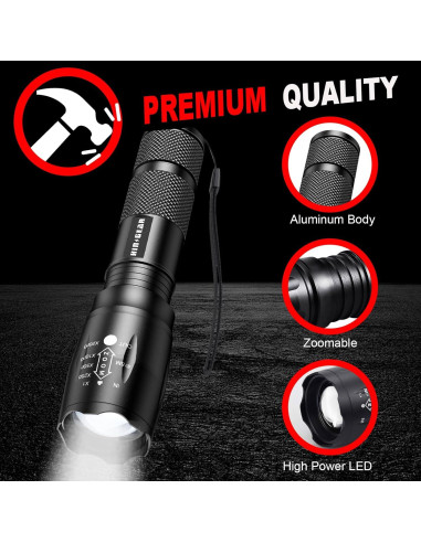 Paquete de 4 Linternas Tácticas LED HinsGEAR SL2000 2000 Lúmenes