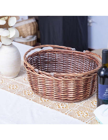Cesta de Picnic de Mimbre JJSQ 43x33x18 cm con Mangos Plegables Cesta de Picnic de Mimbre JJSQ 43x33x18 cm con Mangos Plegables