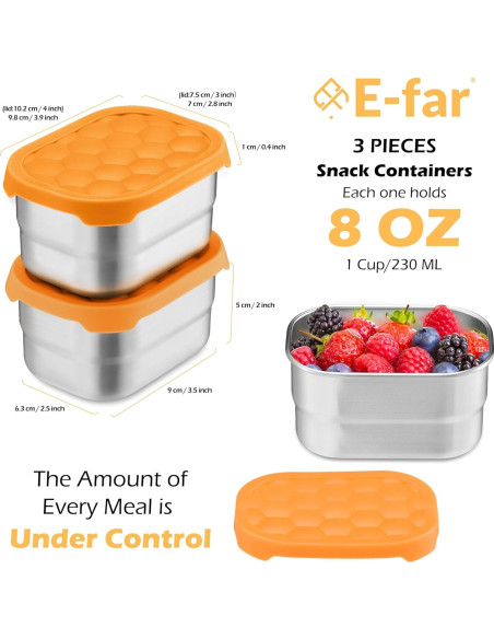 Contenedores de Aperitivos E-far Acero Inoxidable 3 Piezas 230ml Contenedores de Aperitivos E-far Acero Inoxidable 3 Piezas 230ml