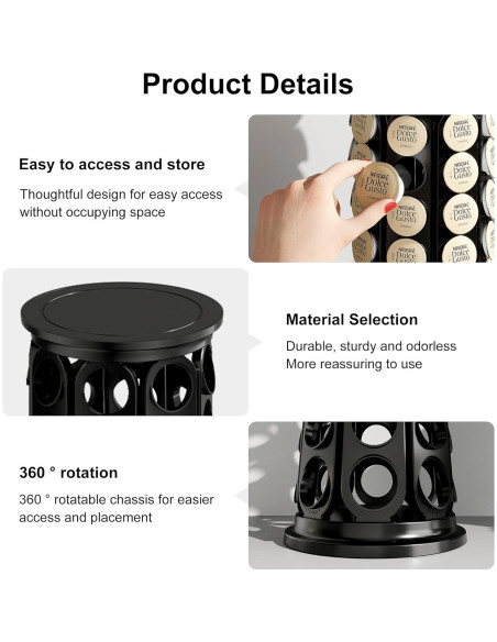 Organizador de Cápsulas de Café CEHNCEH 40 K-Cups Rotativo 360 Negro Organizador de Cápsulas de Café CEHNCEH 40 K-Cups Rotativo 360 Negro