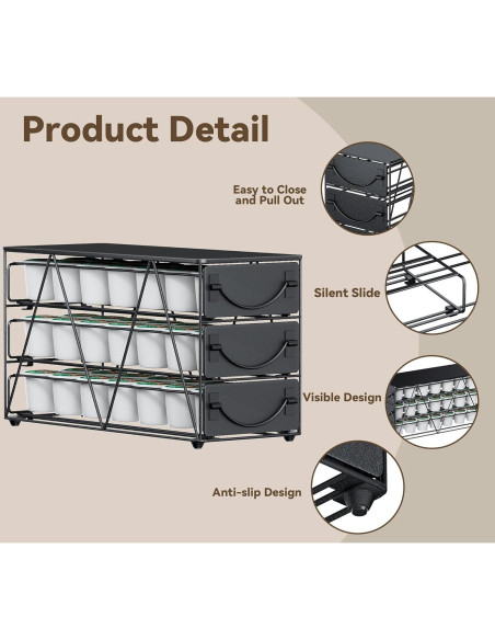 Soporte para cápsulas de café HFHOME 42 K-cups metal negro Soporte para cápsulas de café HFHOME 42 K-cups metal negro