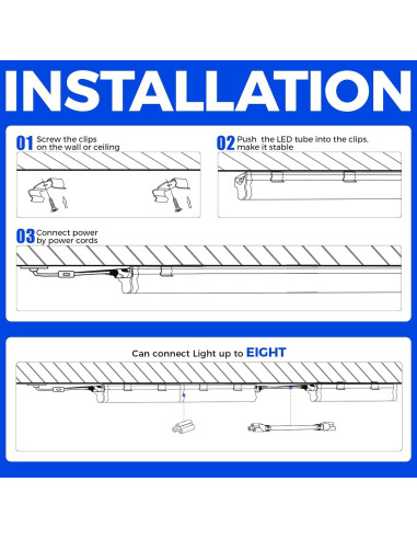Fijación LED T5 Luz Negra Barrina 22W 1.22m Paquete de 4
