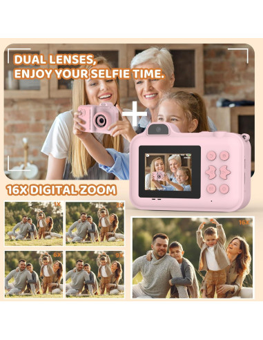 Cámara Instantánea Digital para Niños Rosa 1080P HD con Accesorios