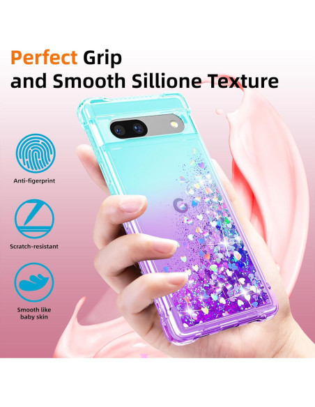 Funda TPU Google Pixel 7A con Purpurina y 2 Protectores Funda TPU Google Pixel 7A con Purpurina y 2 Protectores