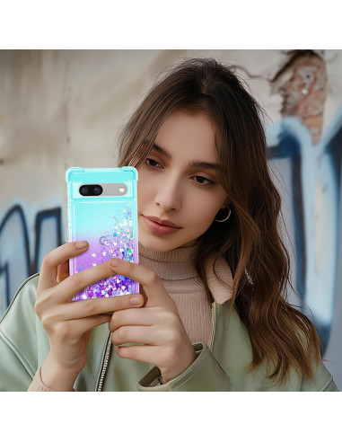 Funda TPU Google Pixel 7A con Purpurina y 2 Protectores