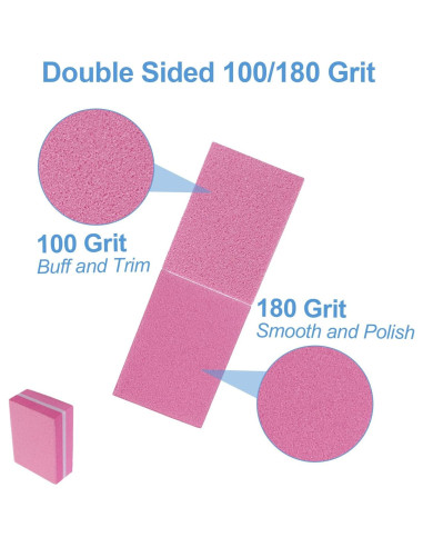 Bloques de Pulido de Uñas AhaTopia 50 Pcs 100/180 Granos Rosa
