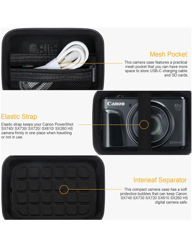 Funda rígida para cámara Canon PowerShot SX740 HS - Negro
