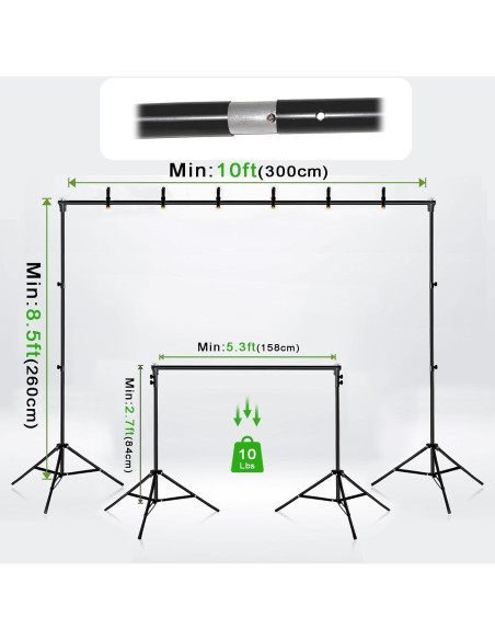 Kit de Fondo Verde Ajustable LOOWVY 3.05x2.59m para Fotografía Kit de Fondo Verde Ajustable LOOWVY 3.05x2.59m para Fotografía