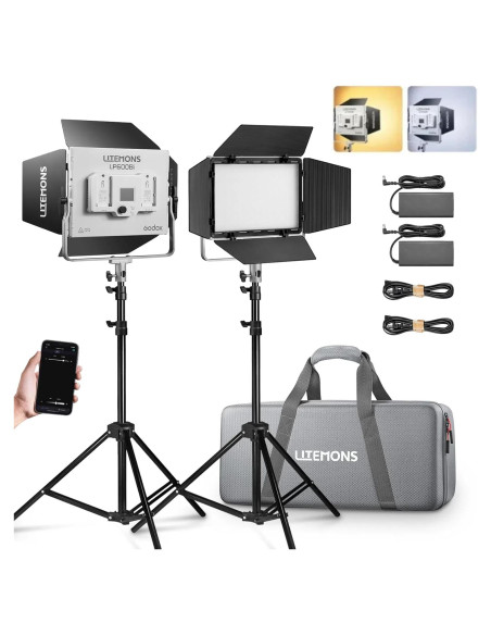 Kit de 2 Luces LED Bicolor Godox LP600Bi 65W con Soporte Kit de 2 Luces LED Bicolor Godox LP600Bi 65W con Soporte