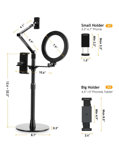 Soporte de Luz Anular LED 20.32 cm SupeDesk para Teléfonos y Tabletas
