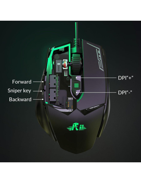 Ratón Gaming Rii M01 con Cable 12000 DPI RGB Ergonómico